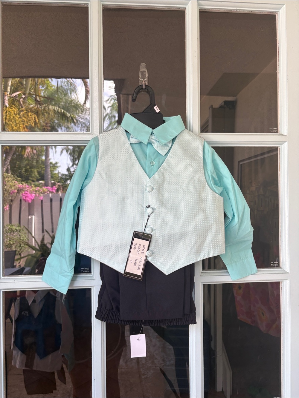 Andrew Fezza Boys Mint Green Dress Shirt & Light Mint Vest with Black Pants